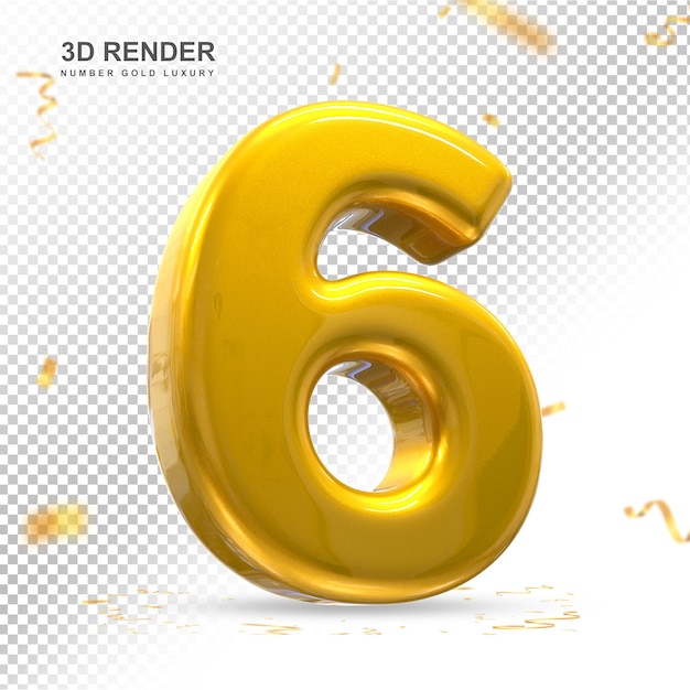 Número 6 3D de lujo de oro
