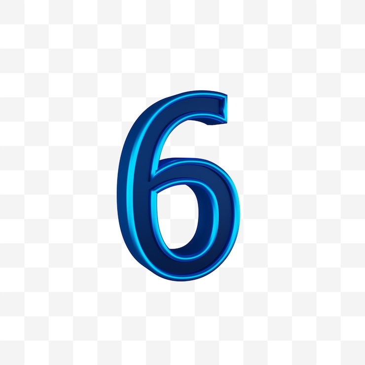 PSD número 6 azul metálico modelo 3d