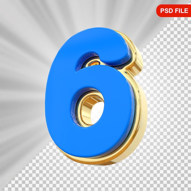 Número 6 Azul con oro