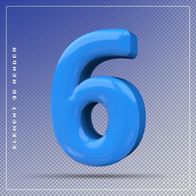 Numéro 6 bleu rendu 3D
