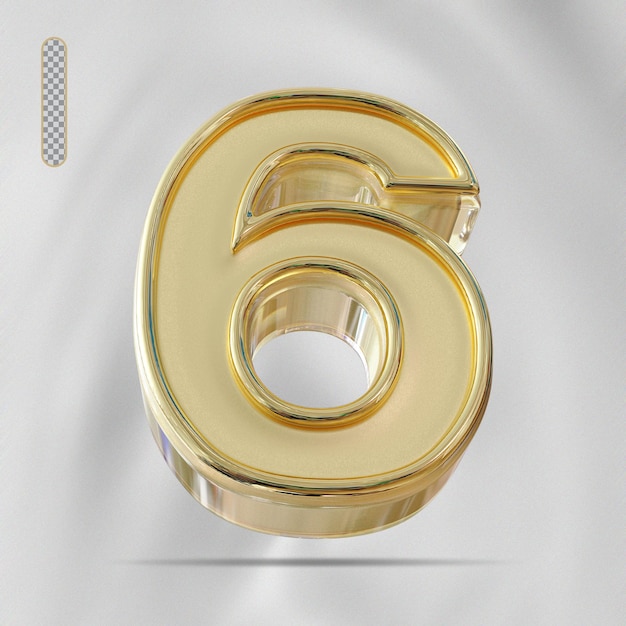 Número 6 Creative Style Gold 3D render luxo