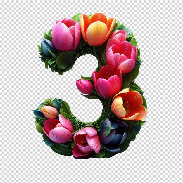 Un número 6 está dibujado en un círculo con tulipanes