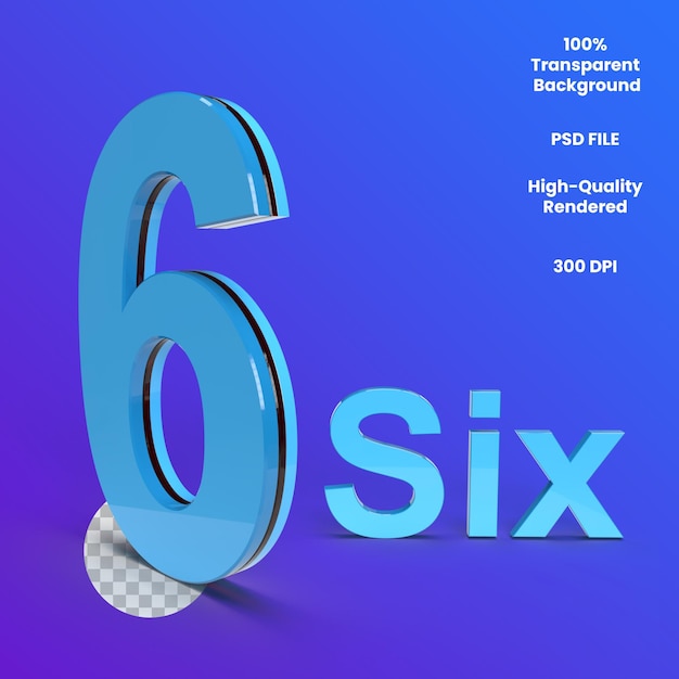 PSD número de 6 dígitos alfabeto representación 3d ilustración de representación 3d de alta calidad sobre fondo blanco