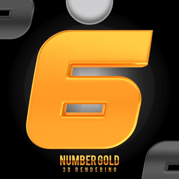 Número 6, dorado, 3d, interpretación
