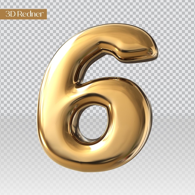 Número 6 estilo dorado 3d render