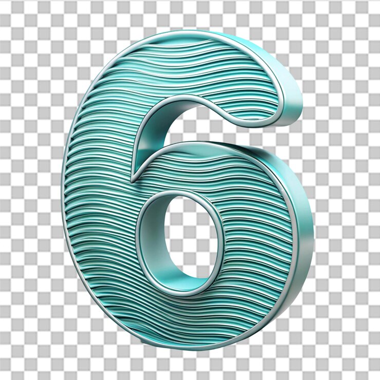PSD número 6 estilo de onda 3d aislado en fondo transparente