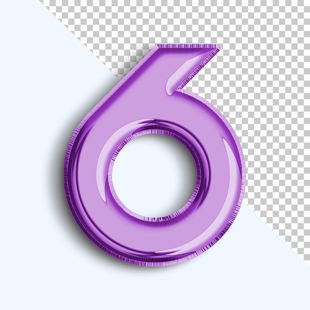 Número 6 Globo de lámina metálica renderizado en 3d sobre fondo transparente png