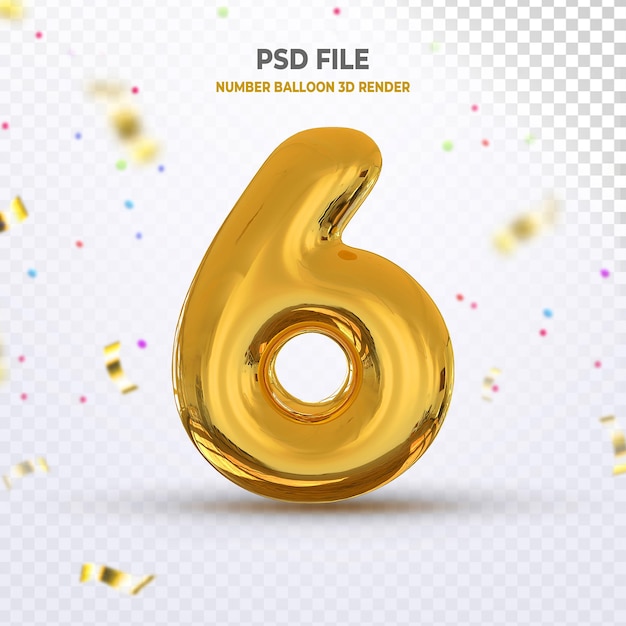 Número 6 Globo Oro 3D Render