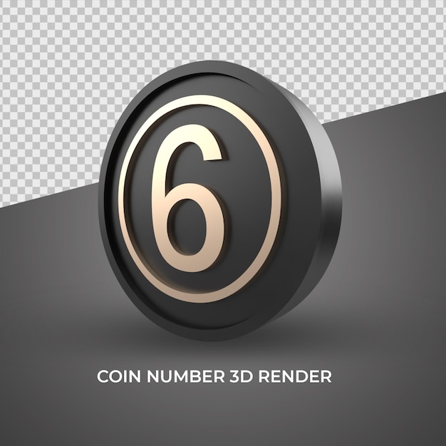 número 6 moneda oro 3D lujo