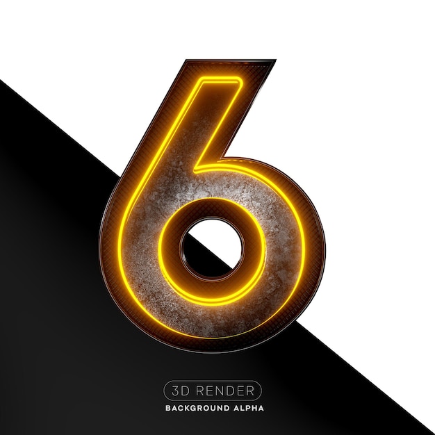 Número 6 en neón sobre metal