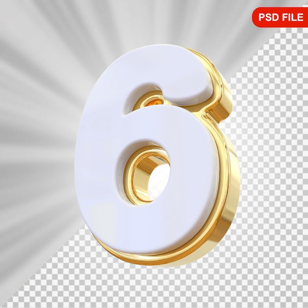 número 6, oro, 3d, render