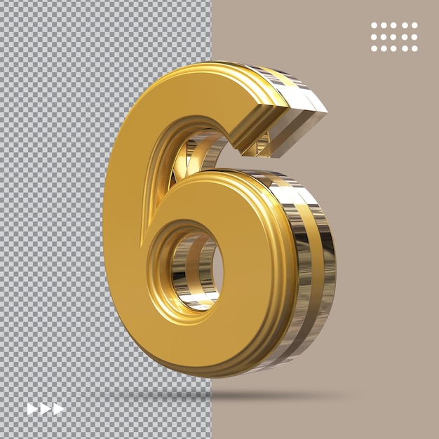 Número 6 de oro 3D