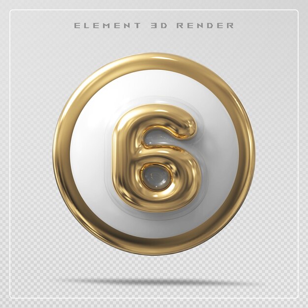 Número 6 oro con círculo 3d render