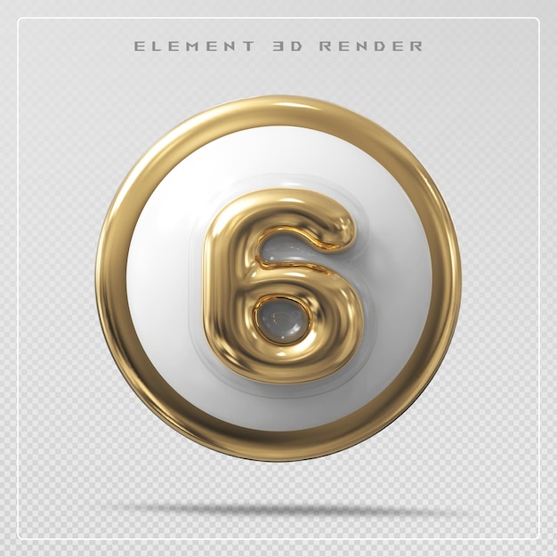 Numero 6 oro con cerchio 3d render