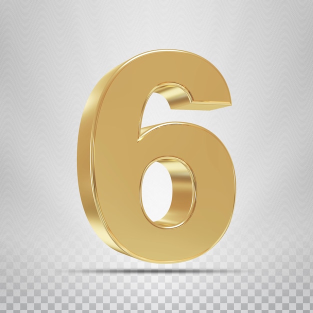 Número 6 con renderizado 3d Style Gold