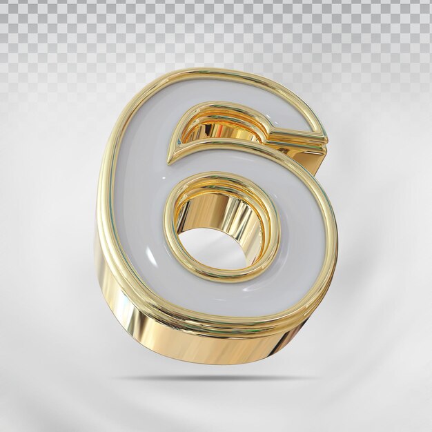 Número 6 representación 3d de lujo de oro