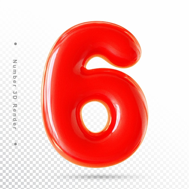 número 6 rojo 3d
