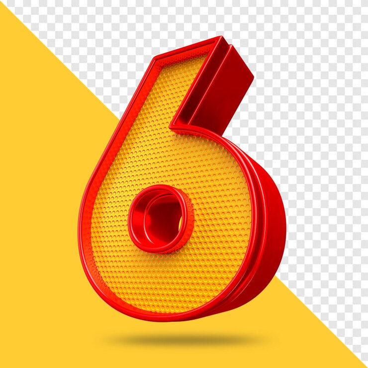 PSD número 6 rojo metalizado y amarillo con rejilla