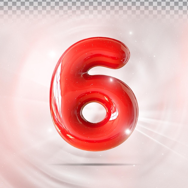 PSD número 6 rojo render 3d