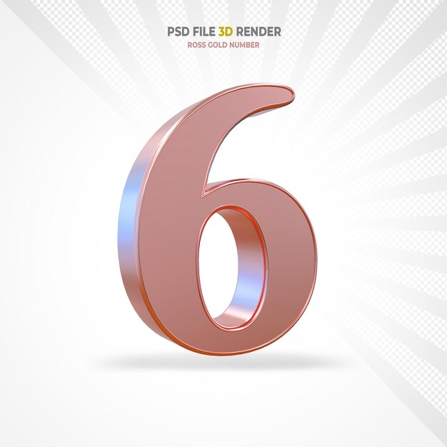 número 6, ross, oro, 3d, render