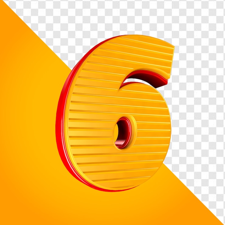 PSD numero 6 sei 3d giallo e rosso