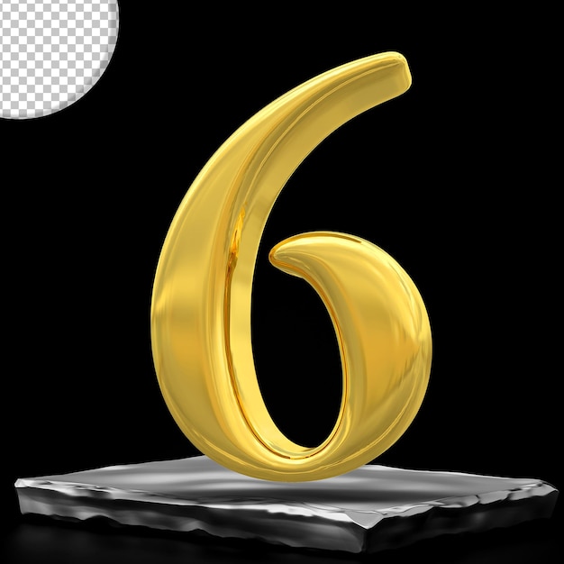 Numero 6 stili 3d d'oro