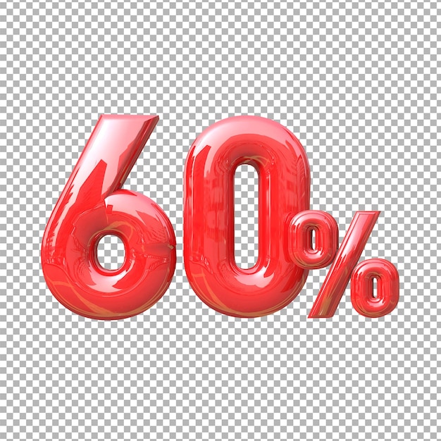 Número 60 alfabeto color rojo 3d premium psd