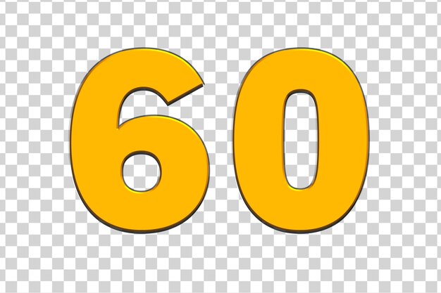 un número 60 de color amarillo y naranja transparente sobre un fondo transparente