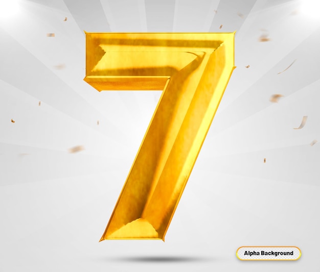 Número 7 3d render estilo oro lujo