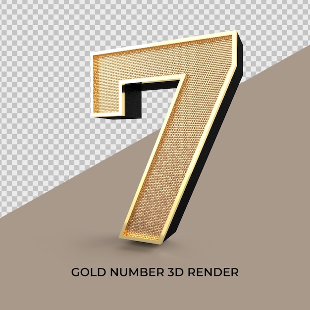 numero 7 3D render stile oro