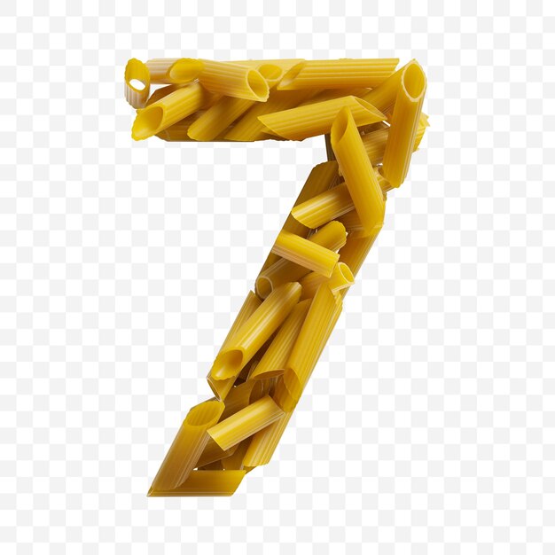 Número 7 del alfabeto de pasta macarrones sobre fondo aislado