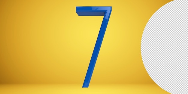 Número 7 azul 3d aislado en representación 3d de fondo transparente