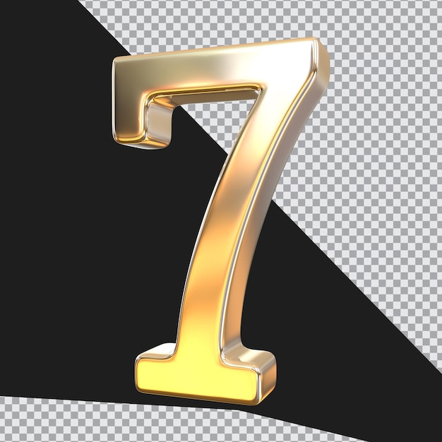 Número 7 dorado estilo 3d render