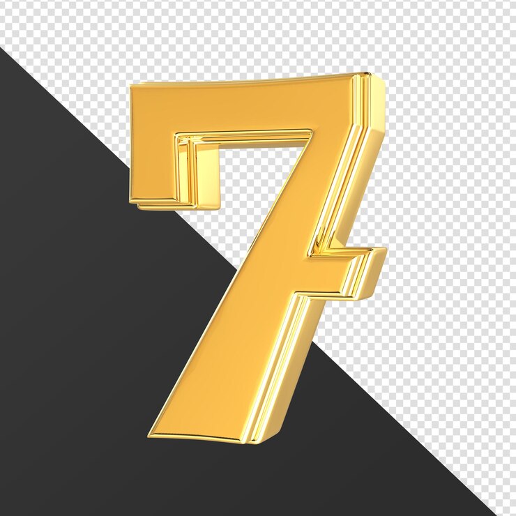 PSD un número 7 dorado con fondo blanco y negro.