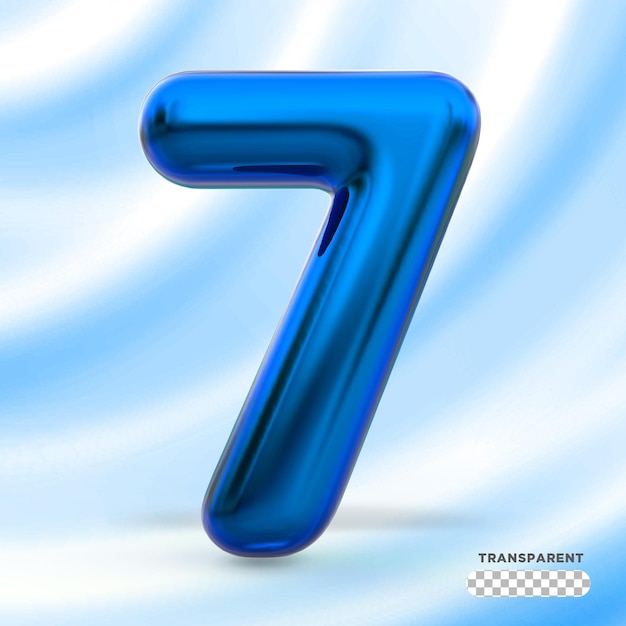 número 7, globos azules, 3d, render