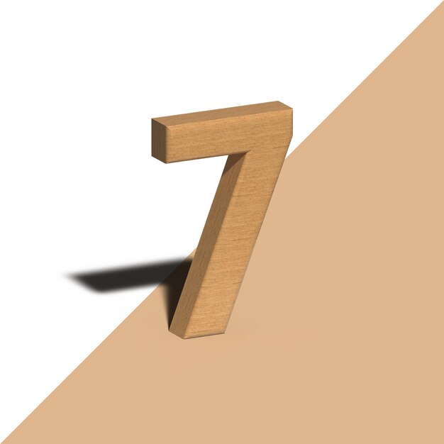 Un número 7 de madera con un fondo transparente.