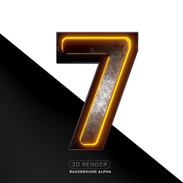 Número 7 en neón sobre metal