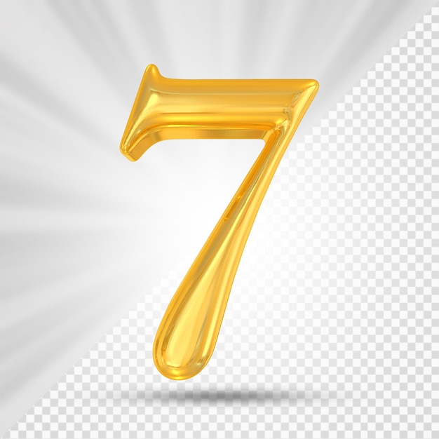 número 7, oro, 3d, render