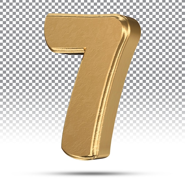 Un número 7 de oro con un fondo de transparencia.