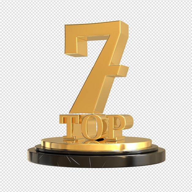 Un número 7 de oro en un pedestal