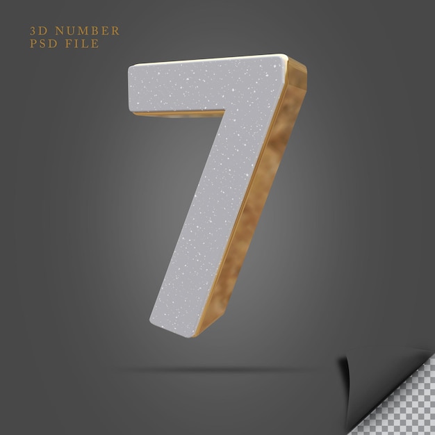 Número 7 piedra de render 3d con oro