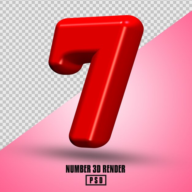 numero 7 rendering 3D di colore rosso