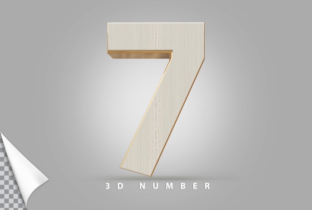 Numéro 7 rendu 3d doré avec style bois