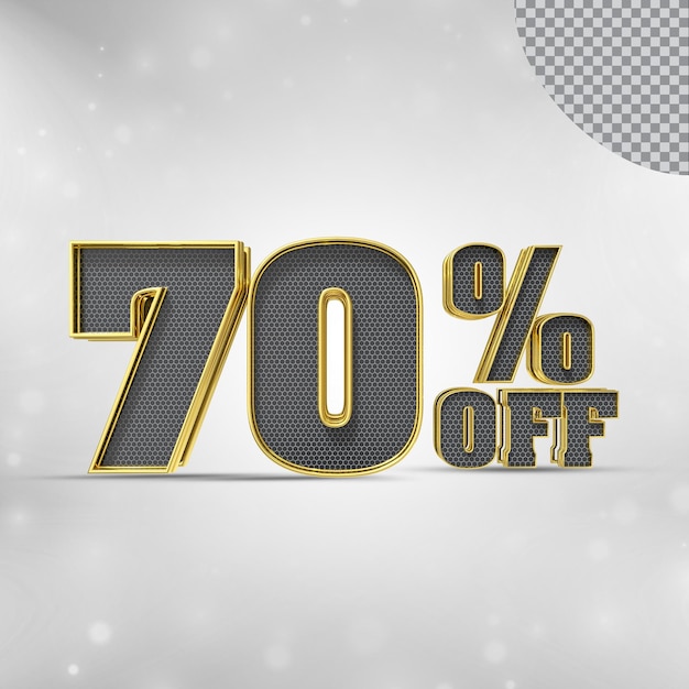 Número 70 por ciento 3D render colección color dorado