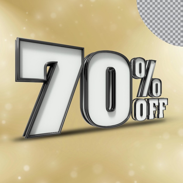 Número 70 por ciento 3D render colección color negro
