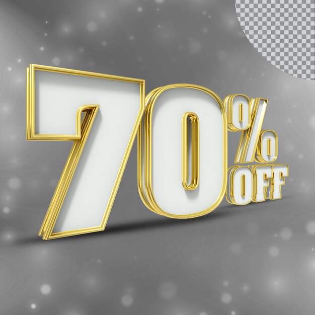 Número 70 por ciento 3D render colección color oro