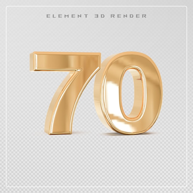 El número 70 dorado en 3D