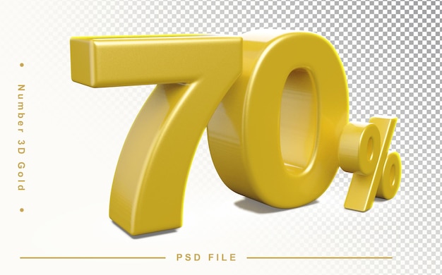 Numéro 70 pour cent d'or 3D