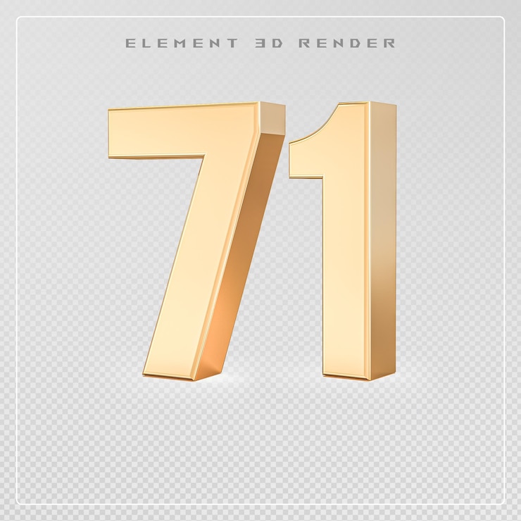 PSD el número 71 dorado 3d render