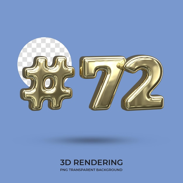 Numéro 72 Texte D'or Rendu 3d Fond Transparent